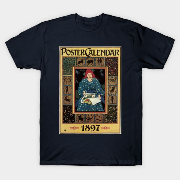 1897 Poster Calendar by Louis John Rhead T-Shirt by MasterpieceCafe